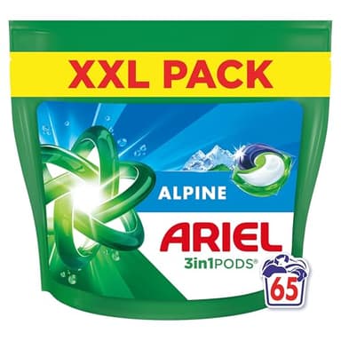 Ariel 3en1 PODS, Lessive Liquide En Capsules 65 Lavages, Alpine, Élimination Impeccable Des Taches En Un Seul Lavage, Dissolution Rapide Même À Froid