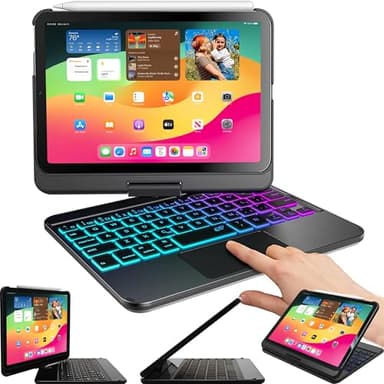 Snugg Étui avec clavier pour iPad Mini 6 (2021-6e génération), pavé tactile rétroéclairé sans fil Bluetooth, étui avec clavier pour Apple iPad Mini 2021 rotatif à 360 degrés avec clavier – Noir