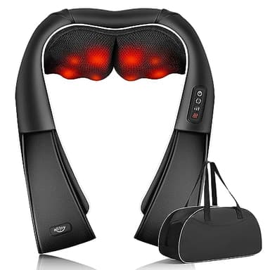 ALLJOY Masseur Cervical, Massage Dos et Cou Épaules avec Chauffage,Appareil de Massage Shiatsu Électrique avec Sac de Rangement,3D-rotation Vitesse Réglable, Cadeaux pour Meres Papa Femme Homme,Noir