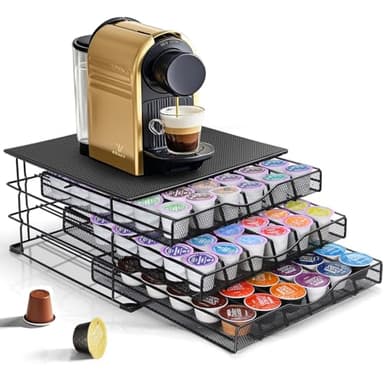 Eukue Porte Capsule pour Dolce Gusto 108 PCs, 3 Tiroirs à Capsules Rangement avec Support Métal, Grande Support Dosette Antidérapants avec Surface Anti-Vibration pour La Maison, Bureau, Café