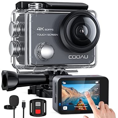 COOAU Action Cam Native 4K 60fps 20MP Touch Screen Wi-Fi Caméscope avec Zoom 8X Nouvelle EIS AntiShake, Boîtier de caméra sous-marine étanche 40 m, microphone extérieur, 2 x 1350 mAh Batteries