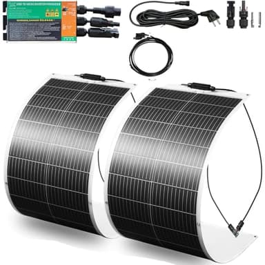 200W Panneau Solaire Souple avec 300W Onduleur, Kit Solaire Autonome Complet 220V Plug and Play, 2x100 Watt Solar Panel Flexible