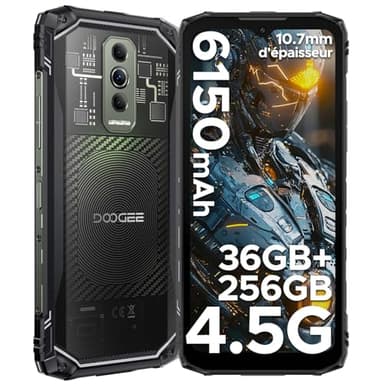 DOOGEE Blade 10 Ultra Energy Telephone Portable Incassable, 36GB+256GB, Android 15, 64MP Caméra, Ultrafin 10,7 mm, 3 Card Slots, 4G Dual SIM Smartphone Incassable/6.56" HD+90Hz/6150mAh/NFC/GPS/Face ID