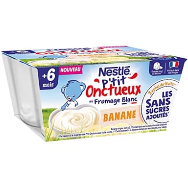 Nestlé Bébé - P'tit Onctueux Laitage Banane sans sucres ajoutés - dès 6 mois - 4 x 90g