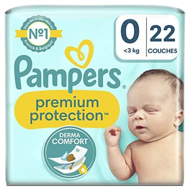 Pampers Bébé Couches Taille 0 (<3 kg) Premium, 22 Couches, Notre N°1 Pour La Protection Des Peaux Sensibles
