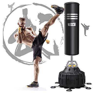 Dripex Sac de Boxe Autoportant Sac de Frappe sur Pied 178 cm Punching Ball avec 25 Ventouses pour Muay Thai, Kickboxing, Arts Martiaux et MMA