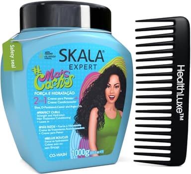 SKALA Mais Cachos Traitement pour Cheveux Bouclés 3ABC - Crème Anti-Frizz, Conditionnement & Démêlage 2-en-1, Végétal, 1kg avec Peigne à Dents Larges - Hydratant, Nourrissant, Définition des Boucles