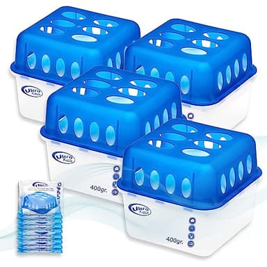 Smart-Planet Lot de 4 déshumidificateurs avec 8 recharges de granulés de 400 g - Durables - Pour pièces à forte humidité - Sans électricité