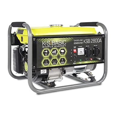 Groupe électrogène à essence KSB 2800A, puissance maximale 2800W, démarrage manuel, régulateur de tension automatique (AVR), voltmètre, 2x16A (230V), sortie 12V, alternateur en aluminium.