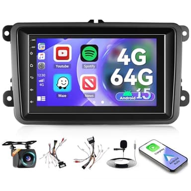 [4G+64G Android 15] Inefala Autoradio pour VW Golf Passat Tiguan Polo Caddy Skoda Seat Touran, CarPlay sans Fil Android Auto, 7" Écran Poste Radio Bluetooth 2 Din avec GPS WiFi RDS/FM Retrocamera MIC