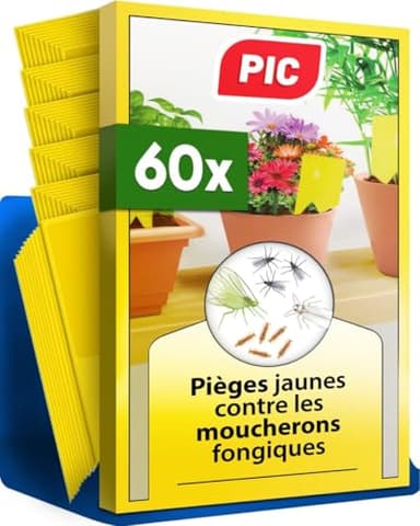 PIC Anti Moucherons Plantes Interieur – 60x Piege Moucherons Interieur efficaces et fiables, Piège anti moucheron recto-verso Excellente alternative à l'insecticide moucheron, jusqu'à 6 mois par piège