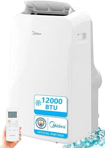 MIDEA Climatiseur Mobile Silencieux 12000 BTU avec Évacuation - Climatisation Portable Prêt à Poser 3500W - Clim Réversible Split Mobile - 3 Vitesses avec Kit de Fenêtre et Télécommande