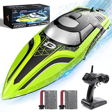 DEERC Bateau télécommandé RC pour piscines et lacs, bateau de course auto-ramissant avec batterie rechargeable pour enfants et adultes, 2,4 GHz en plein air radio-piloté avec alarme de batterie faible