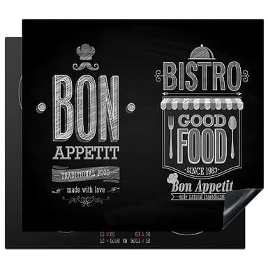 KitchenYeah© Protection Plaque Induction 60x52 cm Protege Gadget Deco Cuisine Cache Protège De Cuisson Accessoire Bon appétit - Noir et blanc - 60x52 cm