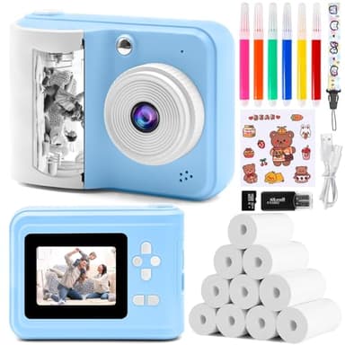 Appareil Photo Numérique Instantané, avec Papier d'impression & Carte TF 32G, Caméra Vidéo avec Stylos Colorés pour Le Bricolage, Chapeaux Costume Accessoire Déguisement