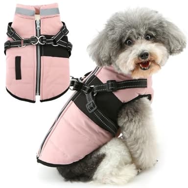 Zunea Manteaux d'hiver pour Petits Chiens Chiots Vestes avec Harnais Intégré Manteau Réfléchissant Réglable à Fermeture éclair Manteau Chaud Doublé en Polaire Gilet Vêtements de Neige Rose XS