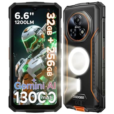 DOOGEE Fire5 Ultra Téléphone Portable Incassable, 13000mAh Telephone Incassable 32Go+256Go Android 15 Smartphone Incassable, 48MP+8MP,1200LM Lampe Camping,6.6"HD+ 90Hz,Face ID/Fingerprint/Dual SIM/NFC