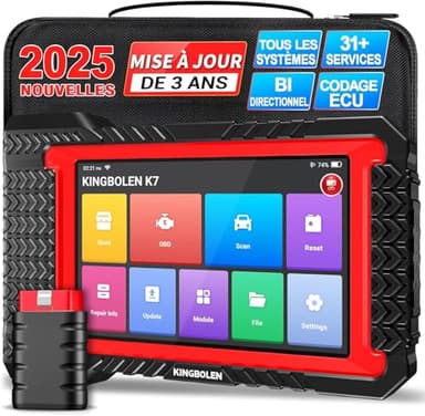 Valise de Diagnostic Auto KINGBOLEN K7 OBD II français avec Mise à Jour 3 Ans(Valeur 300 $), 36 Services, bidirectionnels, Codage ECU- Outil incontournable pour Les mécaniciens et Amateurs Voitures