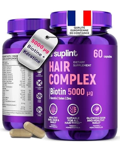 Complément Alimentaire Cheveux – Biotine 5000 µg + MSM + Kératine – Pousse Cheveux Très Rapide & Anti-Chute de Cheveux Femme – Biotine Cheveux Pousse Rapide – 60 Gélules – 2 Mois de Cure (1 Pack)