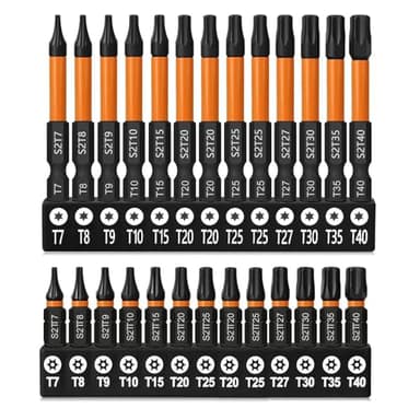 dentedeleao Jeu de Embouts Tournevis Torx, 26 pcs Torx Tournevis Magnétiques en Acier, 13pcs 25mm+13pcs 50mm Jeu D'embouts en Étoile pour Tournevis, Perceuse à Percussion