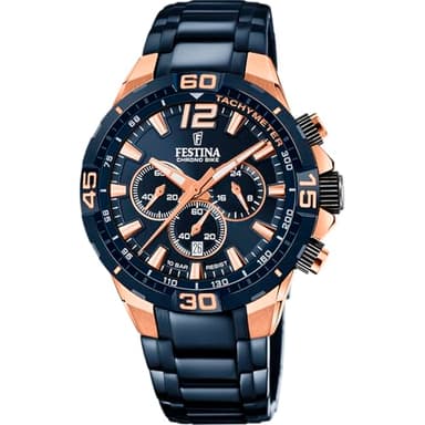 Festina Montre Homme Analogique en Acier Inoxydable 316L Bleu - Mouvement Quartz - Chronographe - Calendrier - Verre Minéral Résistant - Étanche 10 ATM F20524/1 Special Editions