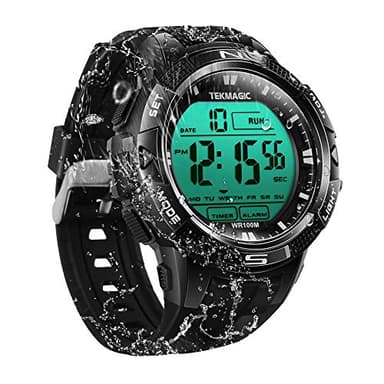 TEKMAGIC 10 ATM Montre Etanche pour Natation Plongée avec Fonctions de Chronomètre, Chronographe, Réveil et Affichage Double Fuseau Horaire, Format 12/24 Heures Sélectionnable