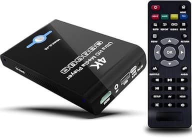 4K 60Hz UHD Media Player & HDD Enclosure 2-in-1,Play H.265/HEVC H.264/AVC MP4 MKV Videos MP3 Music JPG Photos,4K HDMI, Analog AV,USB 3.0, Type C,Supports SSD,2.5" SATA HDD with USB/SD Card Expansion