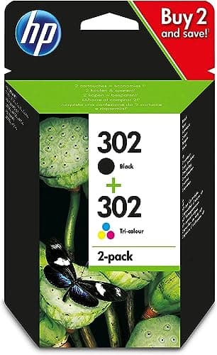 HP 302, Pack de 2 cartouches d'Encre Originales, X4D37AE, Noir, Cyane, Jaune, Magenta