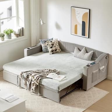 Artswish Canapé Lit 90/180x200 cm, Canapé Convertible 2-en-1 avec Station de Chargement USB & Type-C, Lit d'Appoint Confortable et Canapé Jour pour Petits Espaces, Velours Gris (sans Matelas)