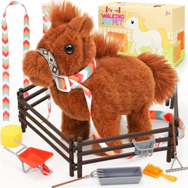 Tagitary Jouet en peluche pour enfants, jouets électroniques interactifs en peluche avec laisse qui fait des sons, marche et remue, cheval en peluche réaliste pour garçons et filles