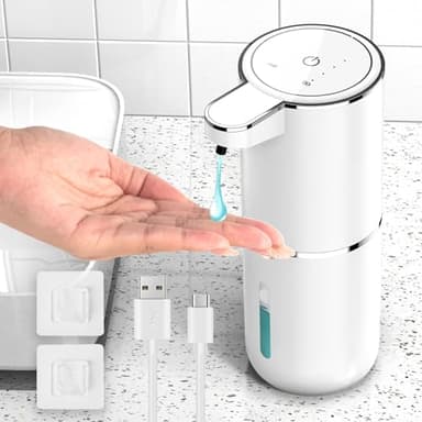 HAPPHOOH Distributeur de Savon Automatique, 380ml Distributeur de Savon avec Capteur de Mouvement Infrarouge, Mural, Rechargeable par USB, Étanche IPX5, Adapté à la Cuisine, Salle de Bain