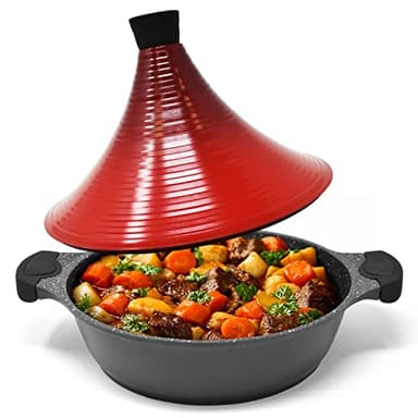 Joeji's Kitchen Grand Tajine Marocain en Aluminium 28 cm Antiadhésif Cuisson Lente, Savoureuse et Tendre Compatible Induction, Gaz et Vitrocéramique