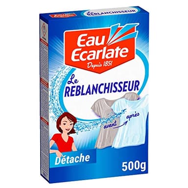Eau Ecarlate Reblanchisseur, Poudre (0.500kg), Spécial Blanc, Anti-Grissaille + Détache, Préserve les vêtements blancs, Non parfumé