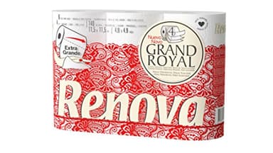 Renova Papier Hygiénique Grand Royal| 6 rouleaux | Feuilles extra-larges | Extra confort|4 plis blanc