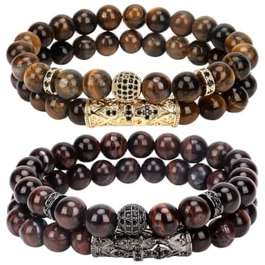 Chiorgone Lot de 4 bracelets assortis œil de tigre – Bracelets longue distance pour couple pour l'équilibre et l'énergie