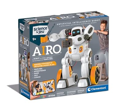 Clementoni | AIRO Robot Intelligence Artificielle pour Enfants 9 Ans+ | 80+ Pièces à Assembler | STEM Bluetooth Programmable Gestes & Voix | Jeux, Codage, Danse | Idée Cadeau