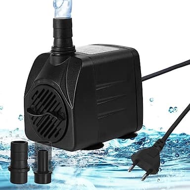 flintronic Pompe Eau Submersible, 10W 600L/H Pompe Aquarium Ajustable Ultra-Silencieux avec 4 Pieds de Ventouses pour Étang Poisson Fontaine Réservoir de Poissons 2 Buses