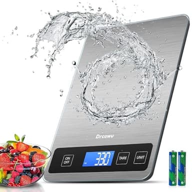 Drcowu Balance de cuisine numérique 15 kg pour la préparation des repas, Pèse alimentaire électronique en Acier inoxydable avec précision de 1g, écran LCD, Fonction tare, g/kg/ml/lb/oz, Bouton tactile
