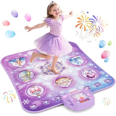 Tapis de danse pour enfants, jouet pour filles, tapis de danse à 8 boutons avec Bluetooth,4 modes de jeu,musique intégrée,cadeau d'anniversaire ou de Noël pour princesse violette, âge 3 4 5 6 7 8 9ans
