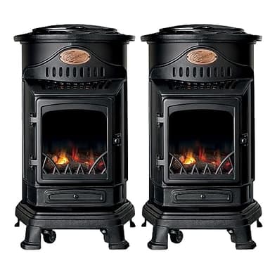 INTEC - 2 Poêles à gaz Fonte 3.4KW Noir Effet feu cheminée Chauffage d'appoint à gaz