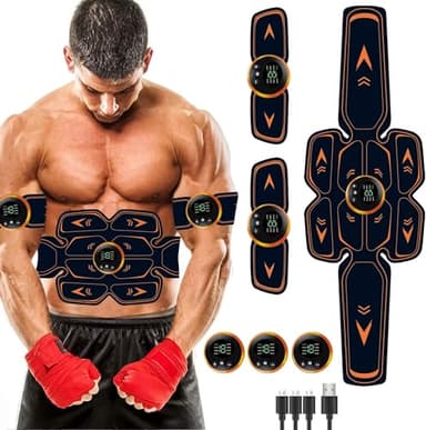 Queath Electrostimulateur Musculaire, Ceinture Abdominale Electrostimulation, 8 Modes et 18 Intensités,Rechargeable par USB, Ceinture Musculation Electrostimulation pour Abdos/Bras/Jambes/Fesses