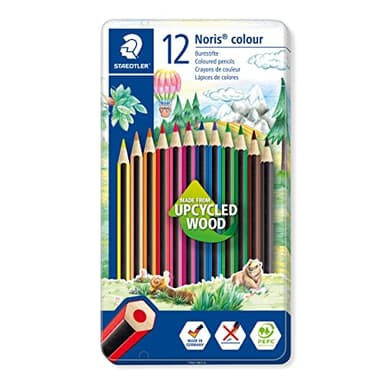 STAEDTLER - Noris colour 185 - Boîte métal 12 crayons de couleur assortis en bois upcyclé - 185 M12