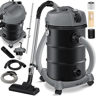 Masko® Aspirateur Industriel 6IN1 Aspirateur Eau et poussière Aspirateur Aspirateur à Cendres 2 300 W + Prise électrique Fonction soufflage Aspiration à Sec et Aspiration de l'eau (Gris)
