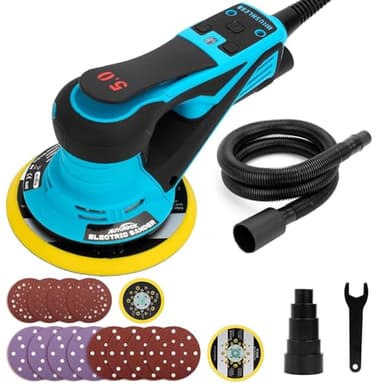 Autolock Ponceuse Orbitale électrique, Plateaux 125/150 mm,350W Ponceuse Electrique, 6 Vitesses jusqu’à 10 000 tr/min, Pour le travail du bois et le Polissage (Bleu)