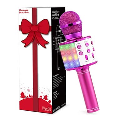 Fede Microphone Karaoké sans Fil Bluetooth avec Lumière LED Multi Couleur, Micro à Main Portable Haut-Parleur pour Enfants/Adultes Chanter, Compatible avec Android/iOS/PC/Smartphone