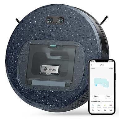 Lefant F1 Pro Aspirateur Robot, Mini 28 * 6.9cm 5000 Pa Puissance d'Aspiration avec Bac à Poussière Visuel de 600 ML,Autonomie 250 Mins, Silencieux, idéal pour Les Poils d'animaux Les Sols Durs Tapis