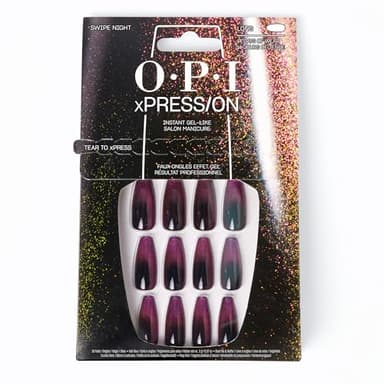 OPI xPRESS/ON Swipe Night | Faux ongles press-on noir holographique, longs, forme ballerine | Avec colle pour ongles | Longue tenue, réutilisables, respectueux des ongles.