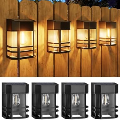 Lot de 4 Lampe Solaire Exterieur Rétro, LED Lumiere Solaire Exterieur IP65 Etanche Applique Murale Exterieur Solaire Décoration pour Jardin Cour Patio Balcon Clôture, 3000K Blanc Chaud Sans Fil