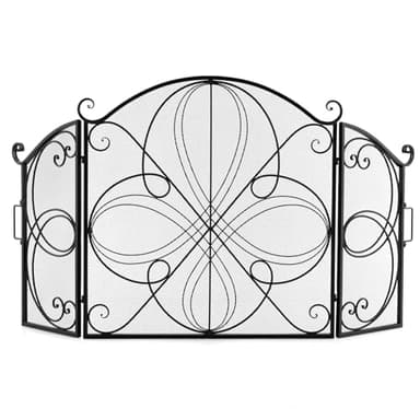 LIFEZEAL Pare-feu Cheminée, 3 Panneaux Pliables, Grille de Protection pour Cheminée ou Poêle en Métal, Pare-Étincelles Barrière de Sécurité, 151 x 83 cm, Noir