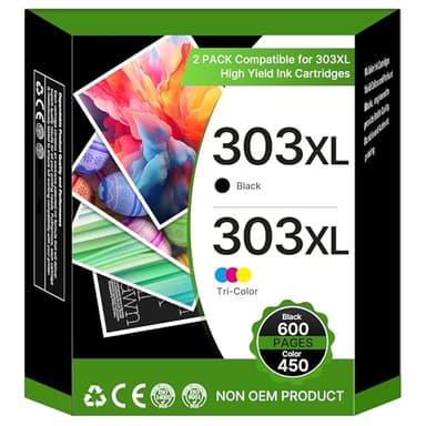 303XL 303 Cartouches Remplacement Cartouche pour HP 303 303 XL Noir et Couleur, Encre 303XL pour HP Envy Photo 6230 7134 6232 6220 7830 6234 7130 7855 7864 (1 Noir, 1 Couleur, 2 Pack)